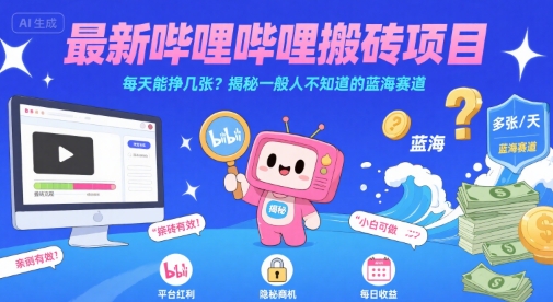 最新哔哩哔哩上B站搬砖项目,每天能挣几张?揭秘一般人不知道的蓝海赛道-优优云网创