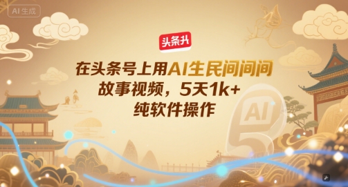 在头条号上用AI生民间故事视频，5天1k+，纯软件操作-优优云网创